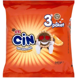 بیسکویت اتی جین با سس پرتغالی و تکه های شکلات Eti Cin پک 3 تایی وزن 342 گرم