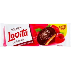 بیسکویت روشن لاویتا با ژله تمشک و روکش شکلاتی Roshen Lovita Raspberry وزن 135 گرم