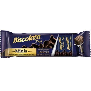 ویفر بیسکولاتا مینیس با روکش شکلات تلخ و کرم فندقی Biscolata Minis بسته 18 عددی وزن 117 گرم