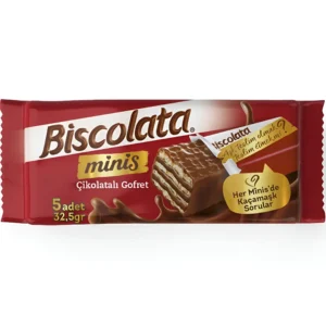 ویفر شکلاتی بیسکولاتا مینیس با کرم فندقی Biscolata minis بسته 5 عددی وزن 32.5 گرم