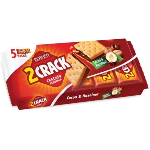 بيسکويت روشن با کرم کاکائو و فندق Roshen 2 Crack بسته 5 عددی وزن 235 گرم