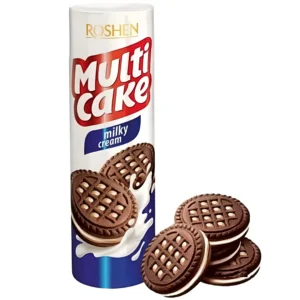 بیسکوییت ساندویچی مولتی کیک روشن با کرم شکلات شیری Roshen Multi Cake Milky Chocolate وزن 180 گرم