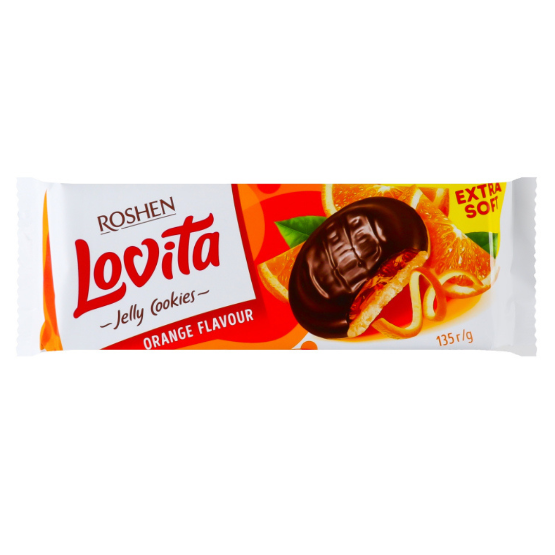 بیسکویت روشن لاویتا Roshen Lovita Orange با ژله پرتقال و روکش شکلاتی 135 گرم