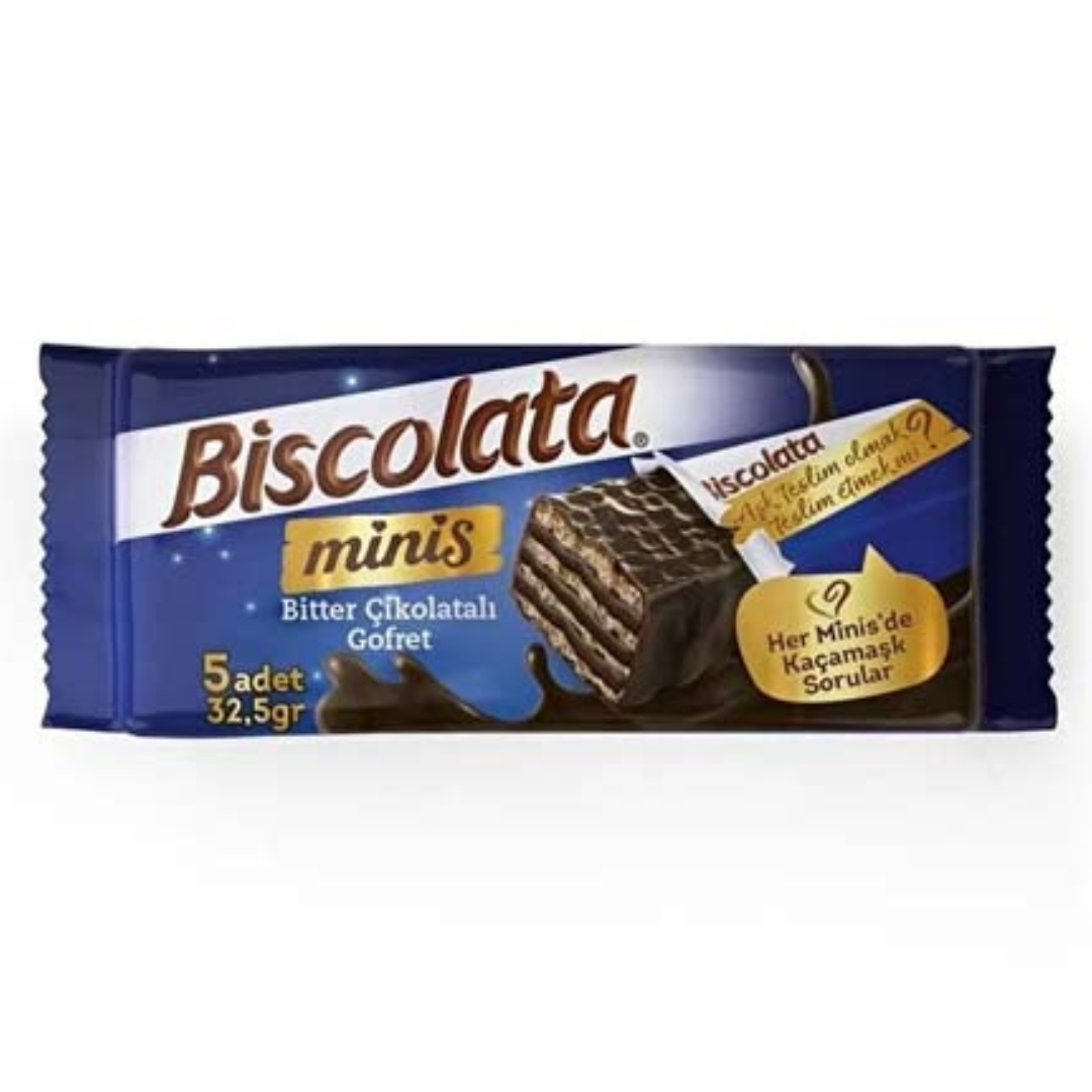 ویفر شکلاتی بیسکولاتا Biscolata مینیس تلخ فندقی ۵ عددی وزن 32.5 گرم