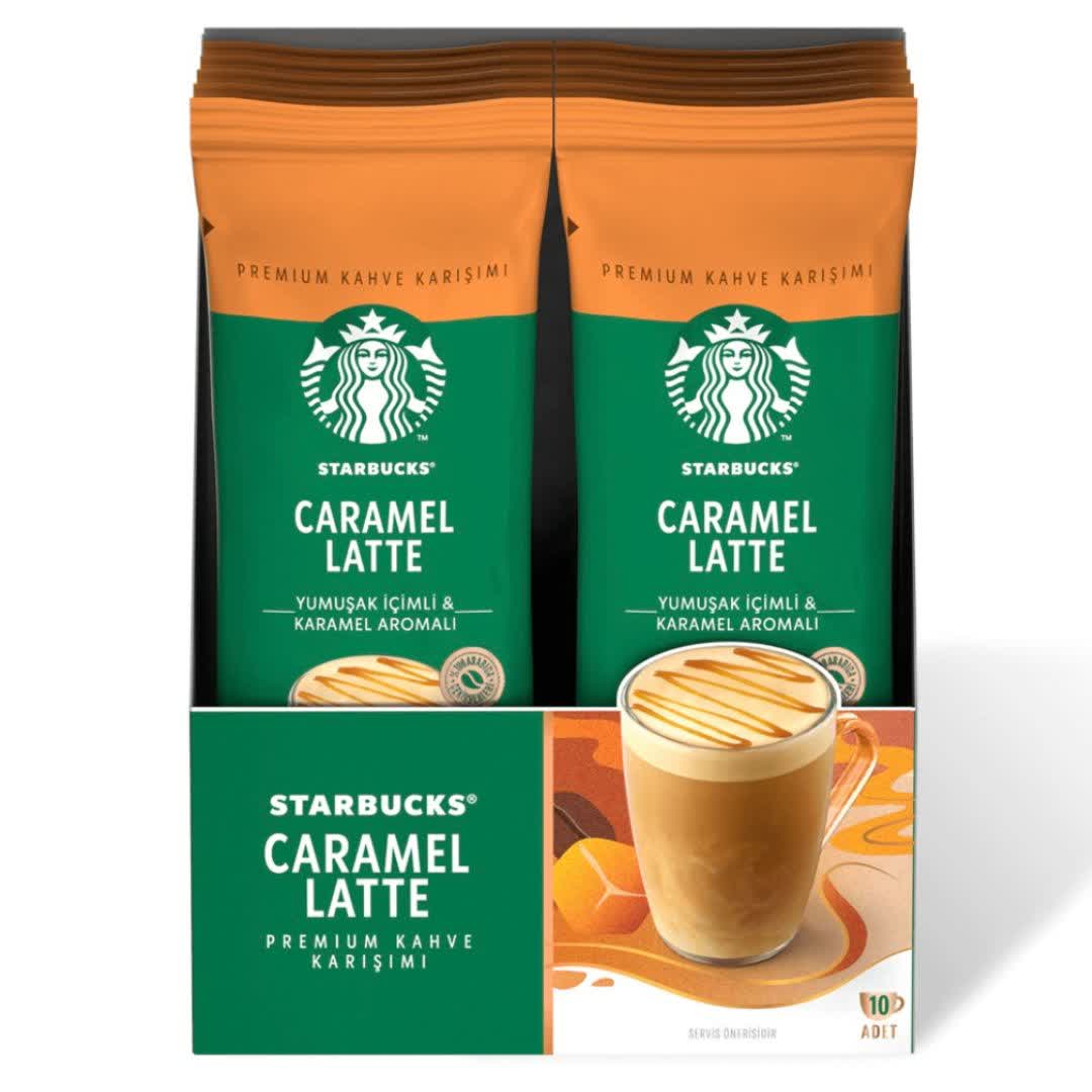 قهوه فوری استارباکس مدل کارامل لاته Starbucks Caramel Latte بسته 10 عددی