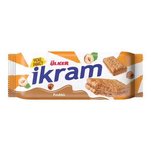 بیسکویت کرمدار پذیرایی اولکر با طعم فندق  Ulker ikram Findiki Biscuit وزن 84 گرم