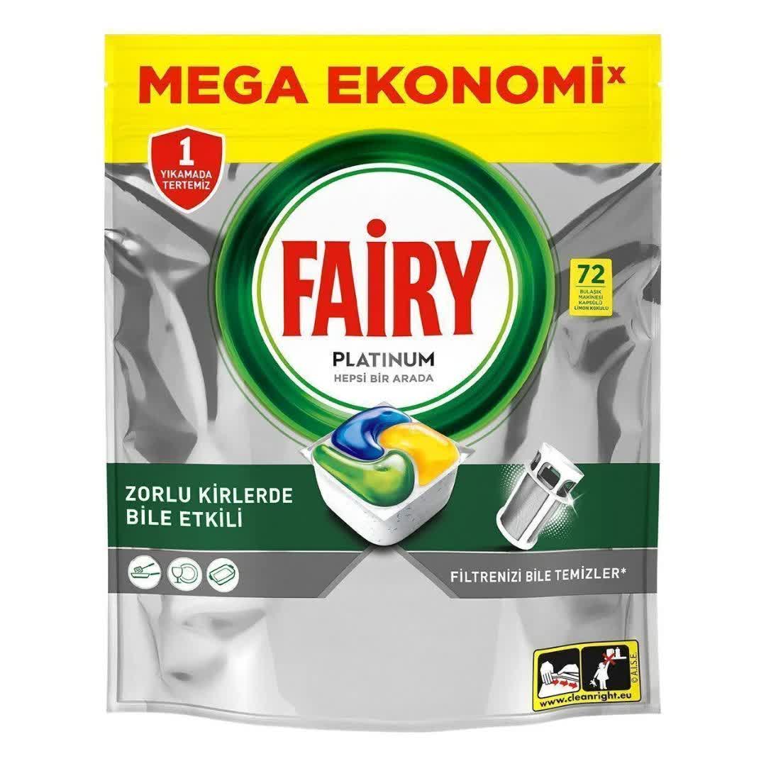 قرص ماشین ظرفشویی Fairy فیری مدل پلاتینیوم Platinum بسته 72 عددی