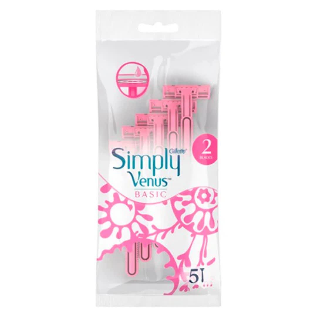 خودتراش 2 تیغ ژیلت ونوس Venus مدل Simply Venus Basic بسته 5 عددی وزن 300 گرم