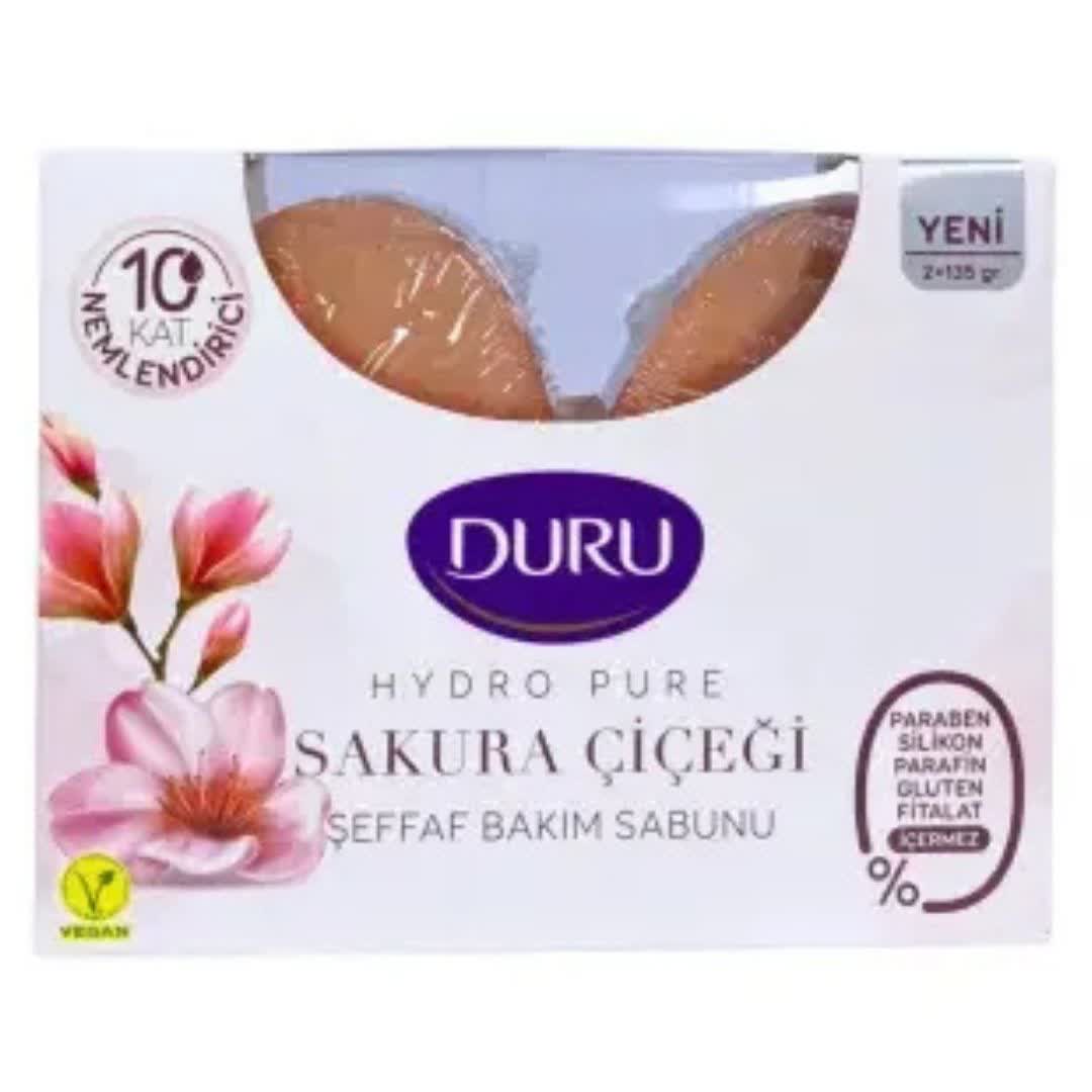 صابون آبرسان دورو Duru شکوفه گیلاس شیشه ای مدل Hydro Pure بسته 2 عددی وزن 270 گرم