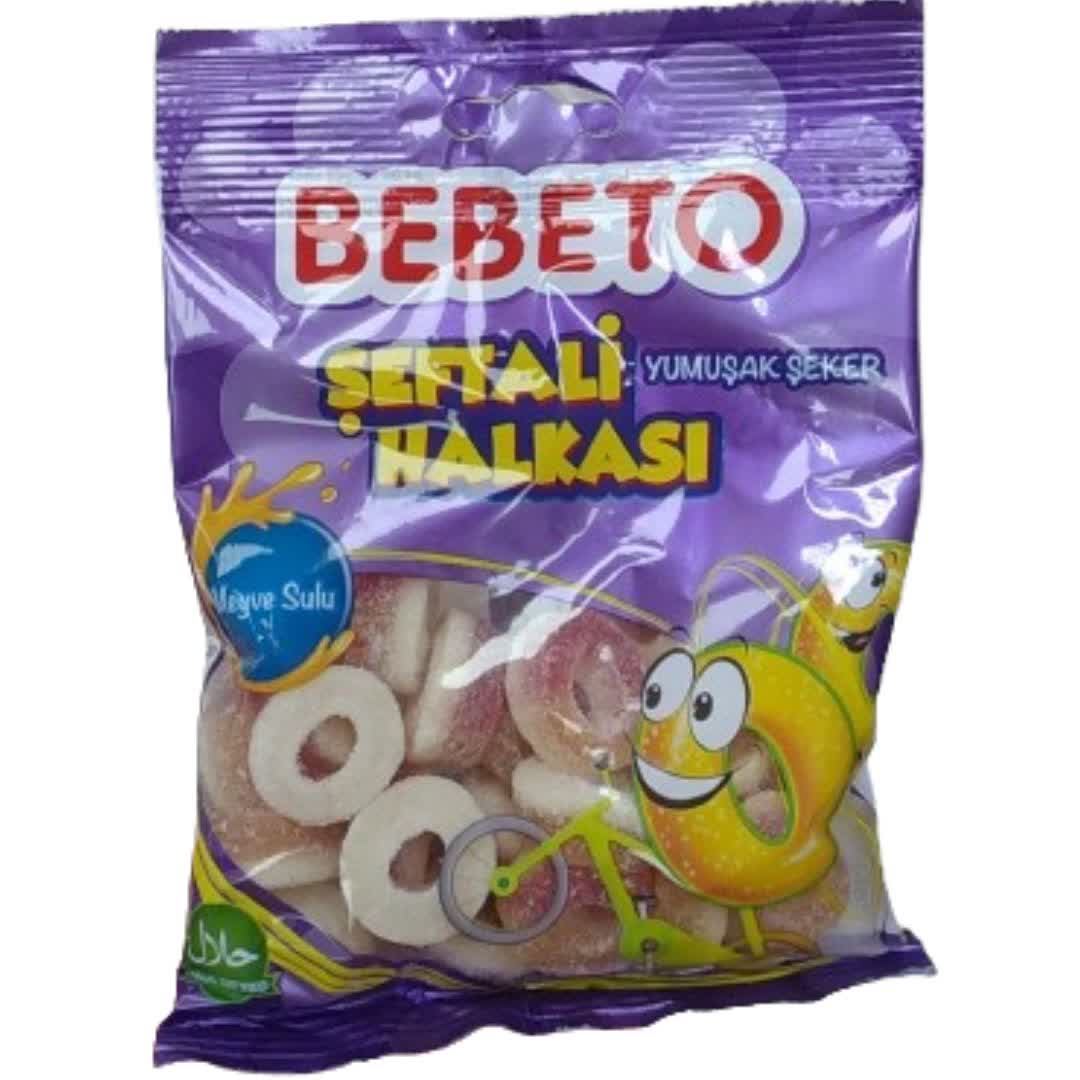 پاستیل ببتو Bebeto حلقه ای شکری با طعم هلو وزن ۸۰ گرم