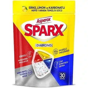 قرص ماشین ظرفشویی آسپروکس مدل اسپارکس دیاموند Asperox Sparx Diamond بسته 30 عددی وزن 450 گرم