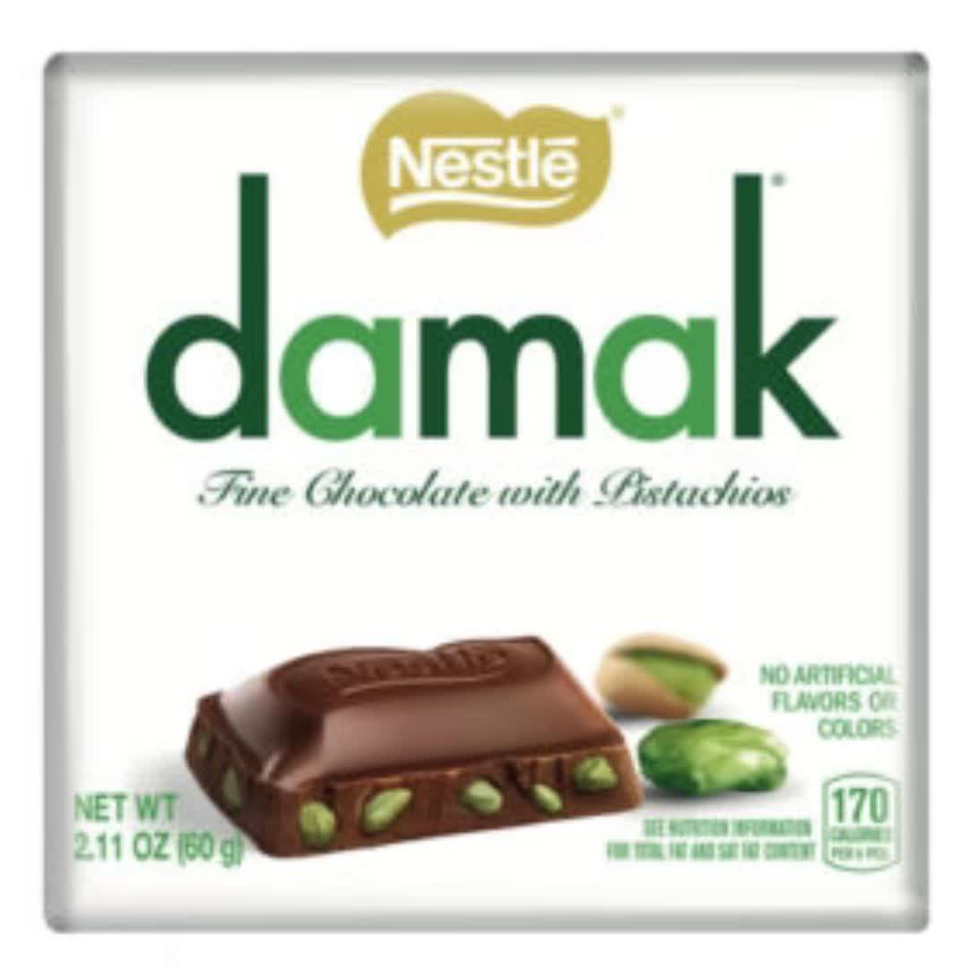 شکلات تخته‌ای نستله داماک Nestle Damak با مغز پسته وزن ۶۰ گرم