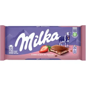 شکلات میلکا با مغز کرم توت فرنگی Milka Strawberry وزن 100 گرم