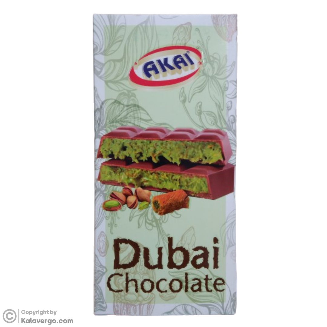 شکلات تخته ای پسته ای دبی آکای Akai Dubai Chocolate وزن 200 گرم