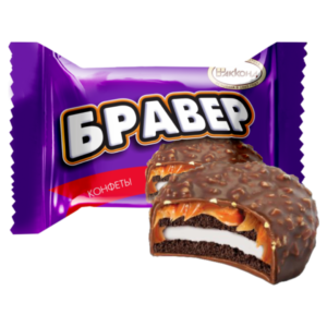 ویفر براور آکوند Akkond Braver با مغز کارامل و بیسکویت و پوشش بادام زمینی بسته 1 کیلویی