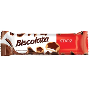 بیسکویت بیسکولاتا استارز با مغز کرم شکلات شیری Biscolata Starz وزن ۸۸ گرم