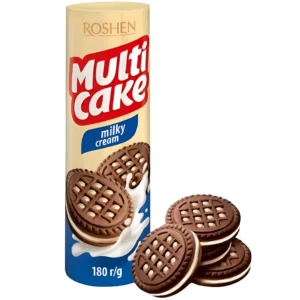 بیسکوییت ساندویچی مولتی کیک روشن با کرم خامه شیری Roshen Multi Cake Milky Cream وزن 180 گرم