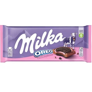 شکلات میلکا حاوی بیسکویت اورئو با کرم توت فرنگی Milka Oreo Strawberry وزن 100 گرم