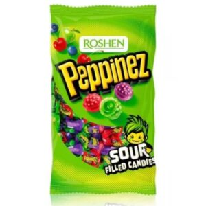 آبنبات ترش میوه ای پپنیز Roshen Peppinezzz با فیلینگ گیلاس ، زغال اخته و سیب 900 گرم