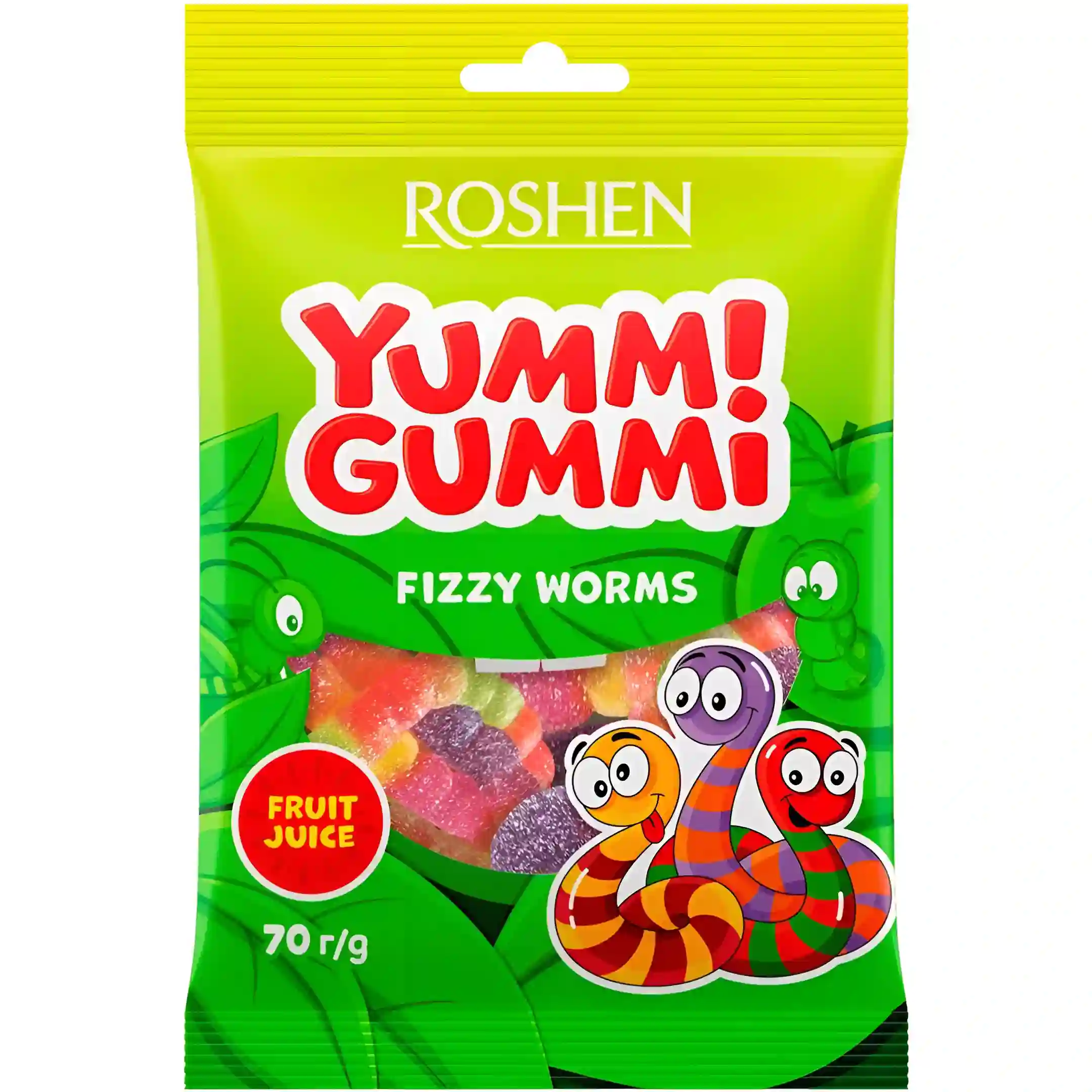 پاستیل یامی گامی روشن مدل کرمی شکل Roshen Yummi Gummi Fizzy Worms وزن 70 گرم