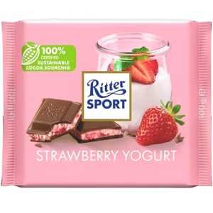 شکلات ریتر اسپرت با مغز کرم ماست و توت‌ فرنگی Ritter Sport Strawberry Yogurt وزن ۱۰۰ گرم