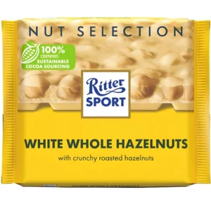 شکلات ریتر اسپرت با مغز فندق سفید کامل Ritter Sport White Whole Hazelnuts وزن ۱۰۰ گرم