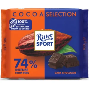 شکلات ریتر اسپرت با شکلات تلخ 74% Ritter Sport 74% Cocoa Intense From Peru وزن ۱۰۰ گرم