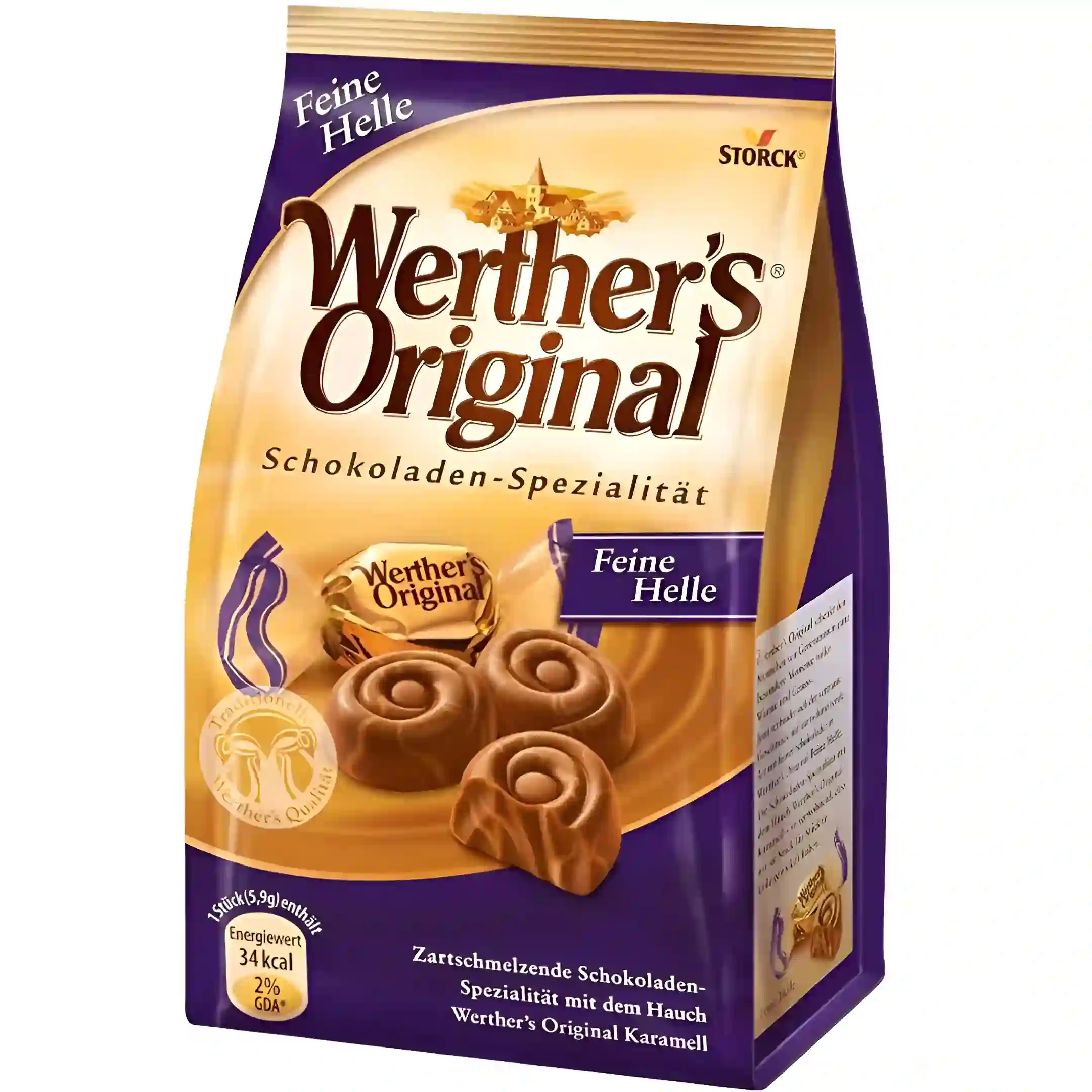 تافی کاراملی وردرز اورجینال اشتورک با کرم شکلات شیری Storck Werther's Original Feine Helle وزن 153 گرم