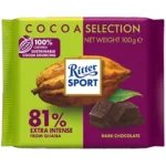 شکلات تخته ای ریتر اسپرت با طعم تلخ 81 درصد Ritter Sport 81% Extra Intense From Ghana وزن ۱۰۰ گرم