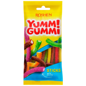پاستیل لوله ای شکری یامی گامی روشن با مغز کرم فیلینگ Roshen Yummi Gummi Sticks وزن 70 گرم