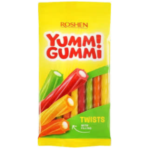 پاستیل پیچی شکری یامی گامی روشن با مغز کرم فیلینگ Roshen Yummi Gummi Twists وزن 70 گرم