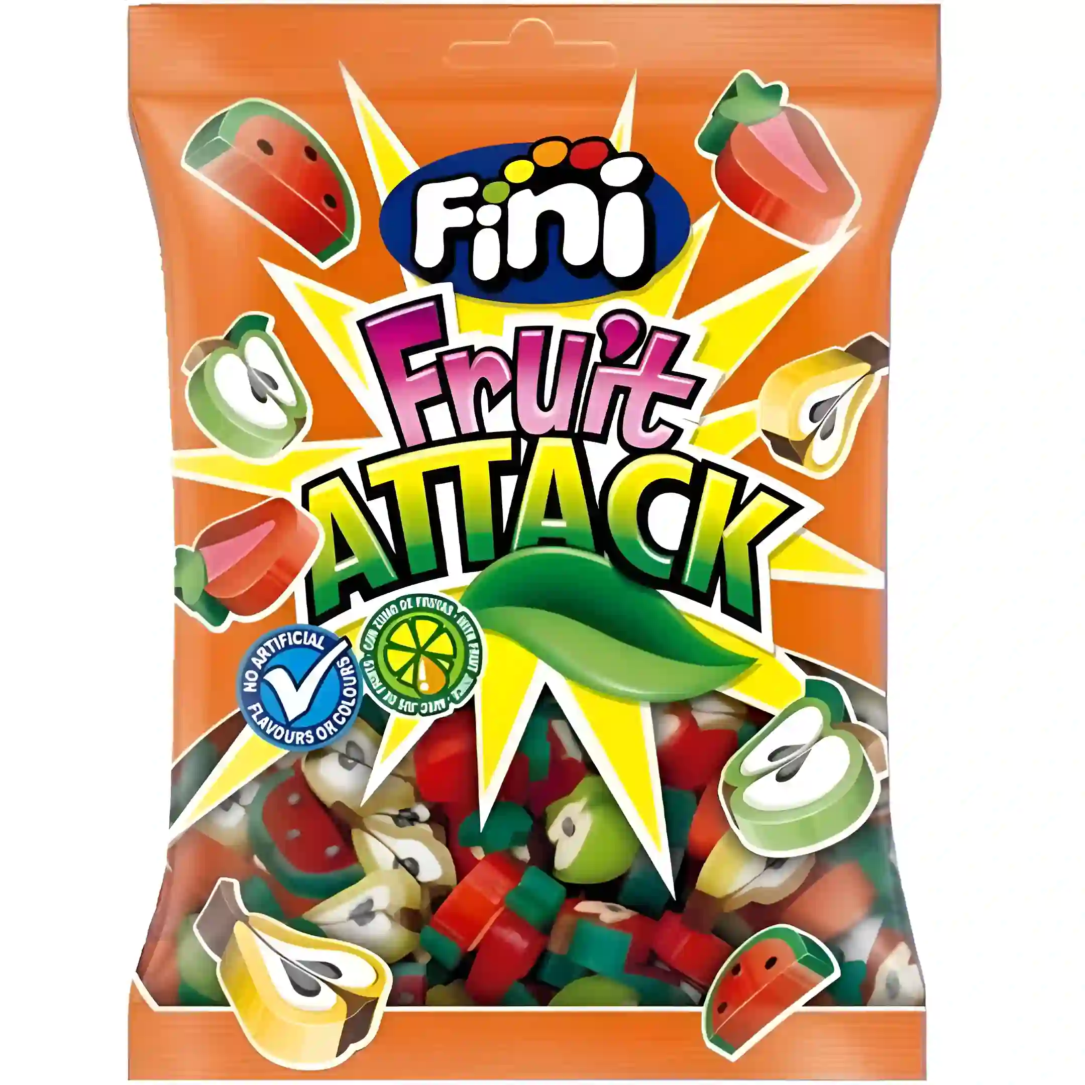 پاستیل میوه های بریده شده فینی بدون گلوتن Fini Fruit Attack وزن 90 گرم