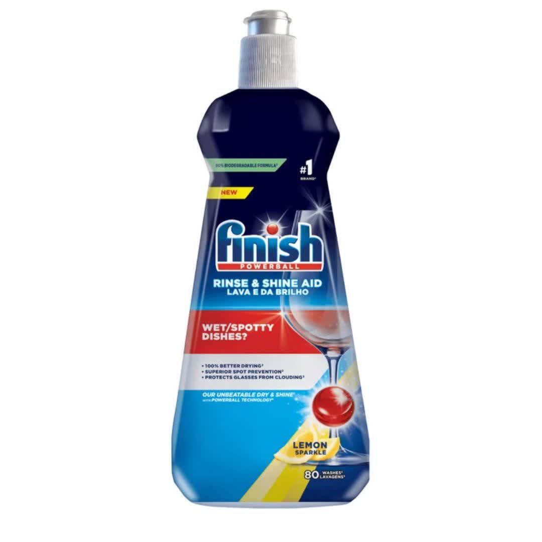 مایع جلادهنده ظرفشویی فینیش Finish RINSE & SHINE AID براق کننده با رایحه لیمو 400 میل