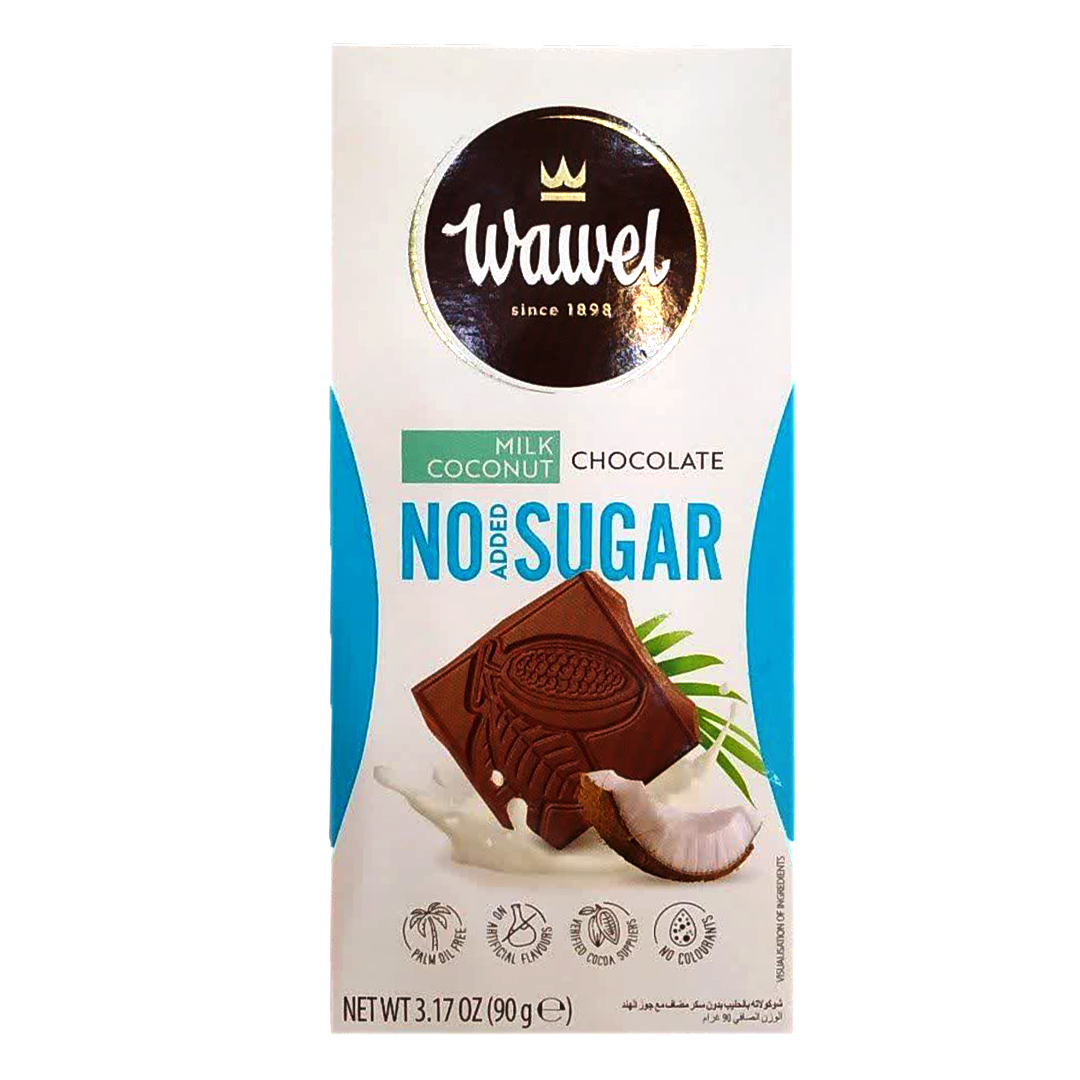 شکلات تخته ای بدون شکر واول با طعم نارگیل Wawel وزن 90 گرم