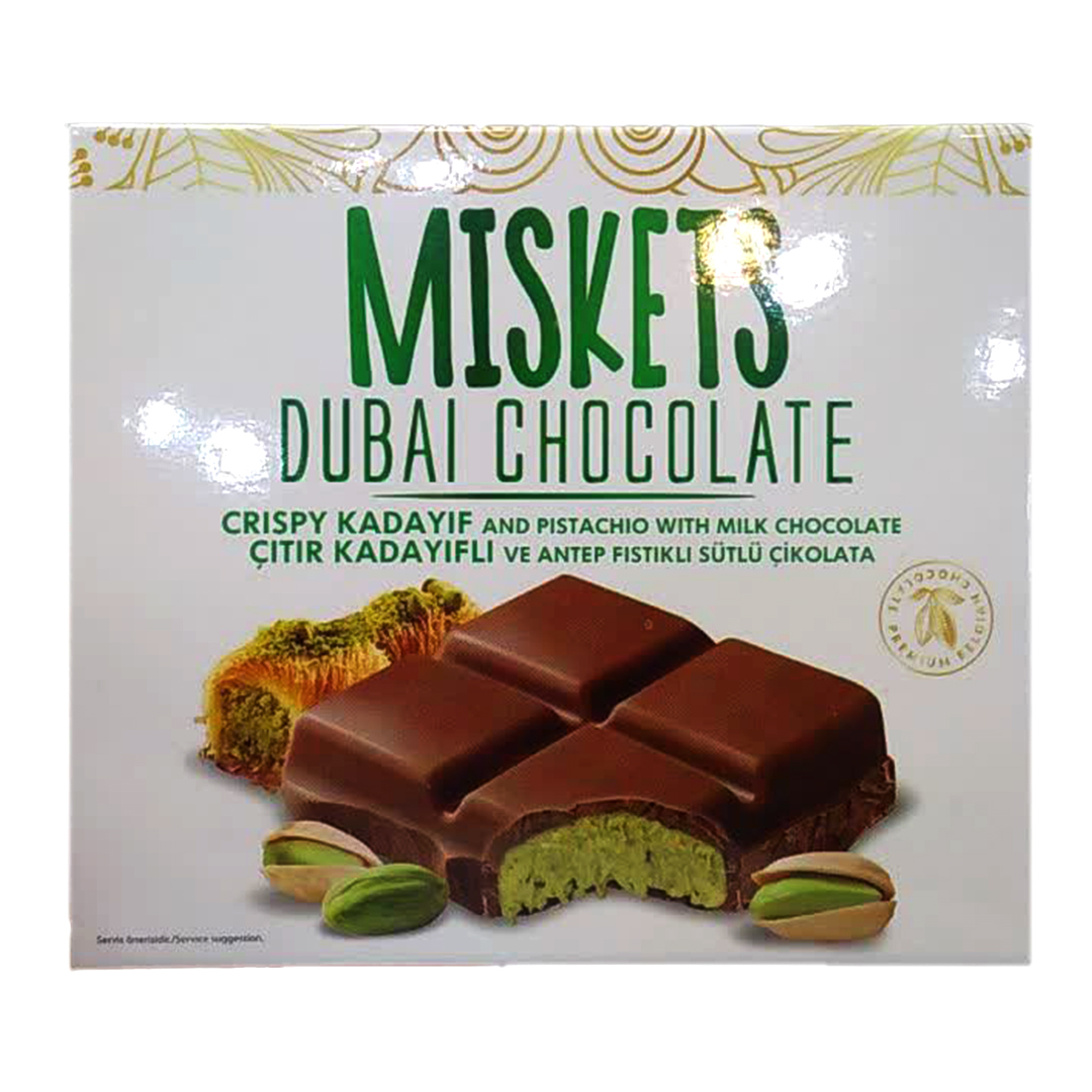 شکلات تخته ای دبی میسکتز با مغز پسته و کادایف Miskets Dubai Chocolate وزن 100 گرم