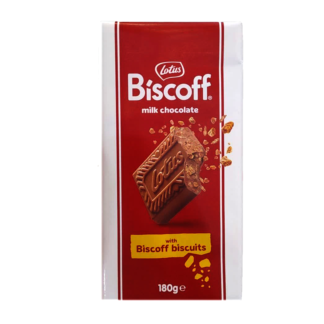 شکلات تخته ای شیری بیسکوف لوتوس با مغز بیسکویت خرد شده و طعم کاراملی و ترد Lotus Biscoff وزن 180 گرم