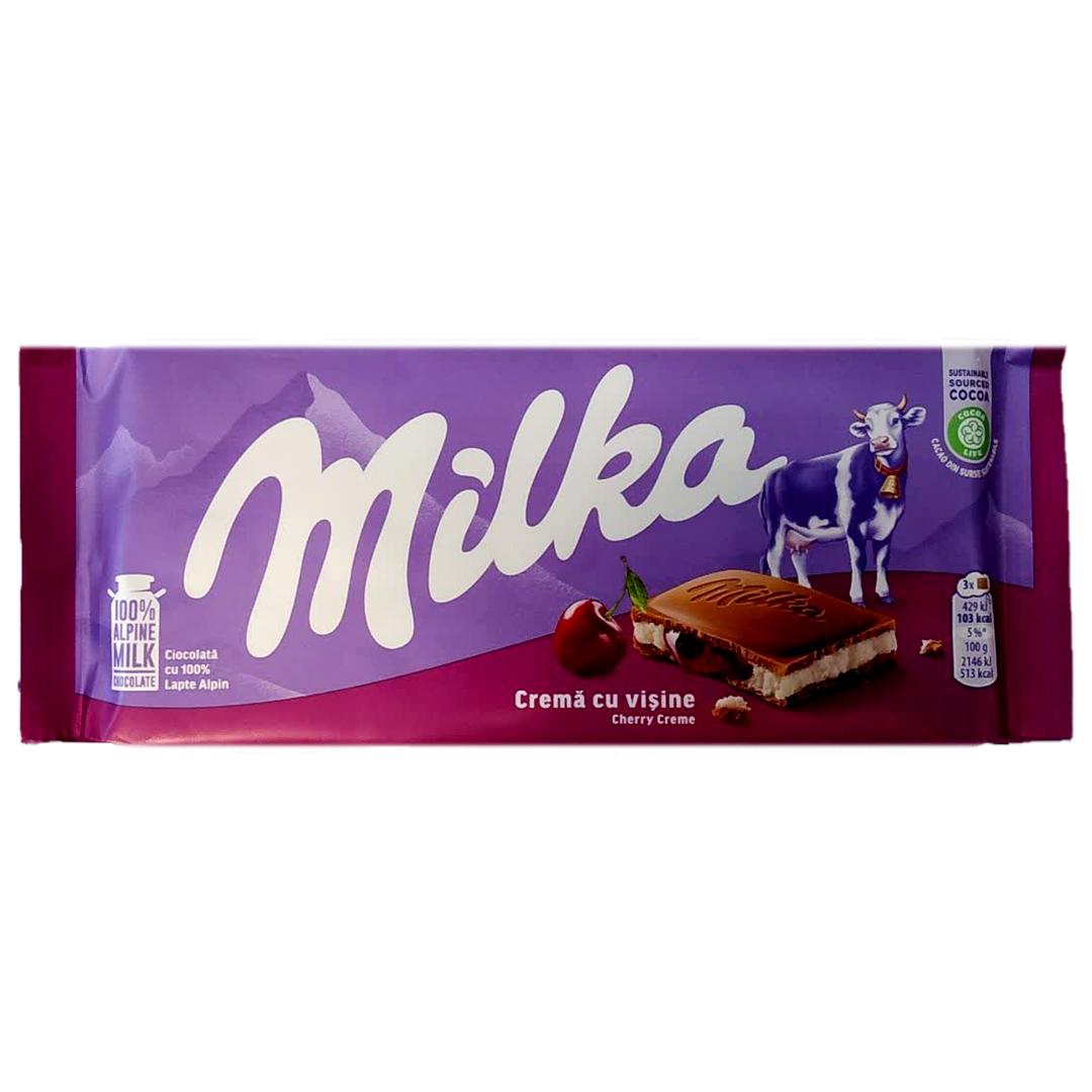 شکلات تخته ای میلکا حاوی مغز آلبالو Milka cherry وزن 100 گرم