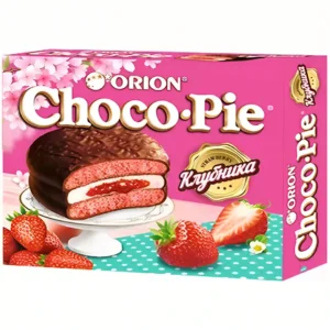بیسکوئیت شوکو پای اوریون با کرم شکلاتی و توت فرنگی 12 عددی ORION Choco Pie Strawberry وزن 360 گرم