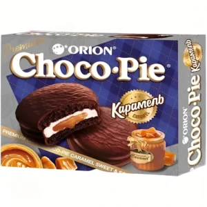 بیسکوئیت شوکو پای اوریون با کرم شکلاتی و کارامل 12 عددی ORION Choco Pie Caramel وزن 360 گرم