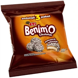 بیسکویت اتی بنیمو با روکش شکلاتی نارگیلی و مغز مارشمالو ETI benim'o وزن 240 گرم