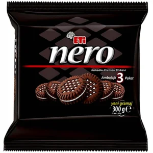 بیسکویت کاکائویی اتی نرو با مغز کرم شیری ETI Nero وزن 300 گرم