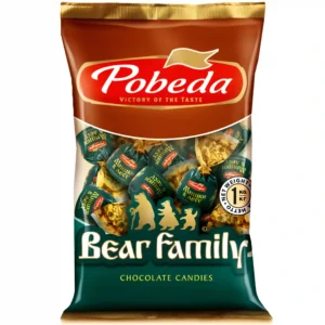 شکلات خرس های در جنگل پوبدا با خرده‌های ویفر Pobeda Bear Family وزن 1000 گرم