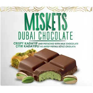 شکلات دبی میسکتز با مغز پسته و کادایف Miskets Dubai Chocolate وزن 100 گرم