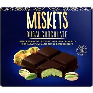 شکلات تلخ دبی میسکتز با مغز پسته و کادایف Miskets Dubai Chocolate وزن 100 گرم