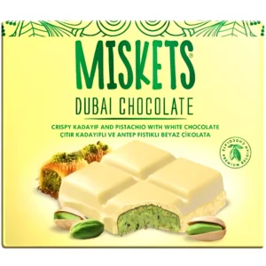 شکلات سفید دبی میسکتز با مغز پسته و کادایف Miskets Dubai Chocolate وزن 100 گرم