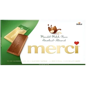شکلات مرسی با مغز فندق و بادام Merci Hazelnut Almond وزن 100 گرم