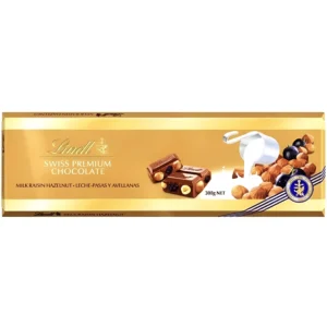 شکلات شیری لینت با مغز کشمش و فندق Lindt Milk Chocolate Raisins And Hazelnuts وزن ۳۰۰ گرم