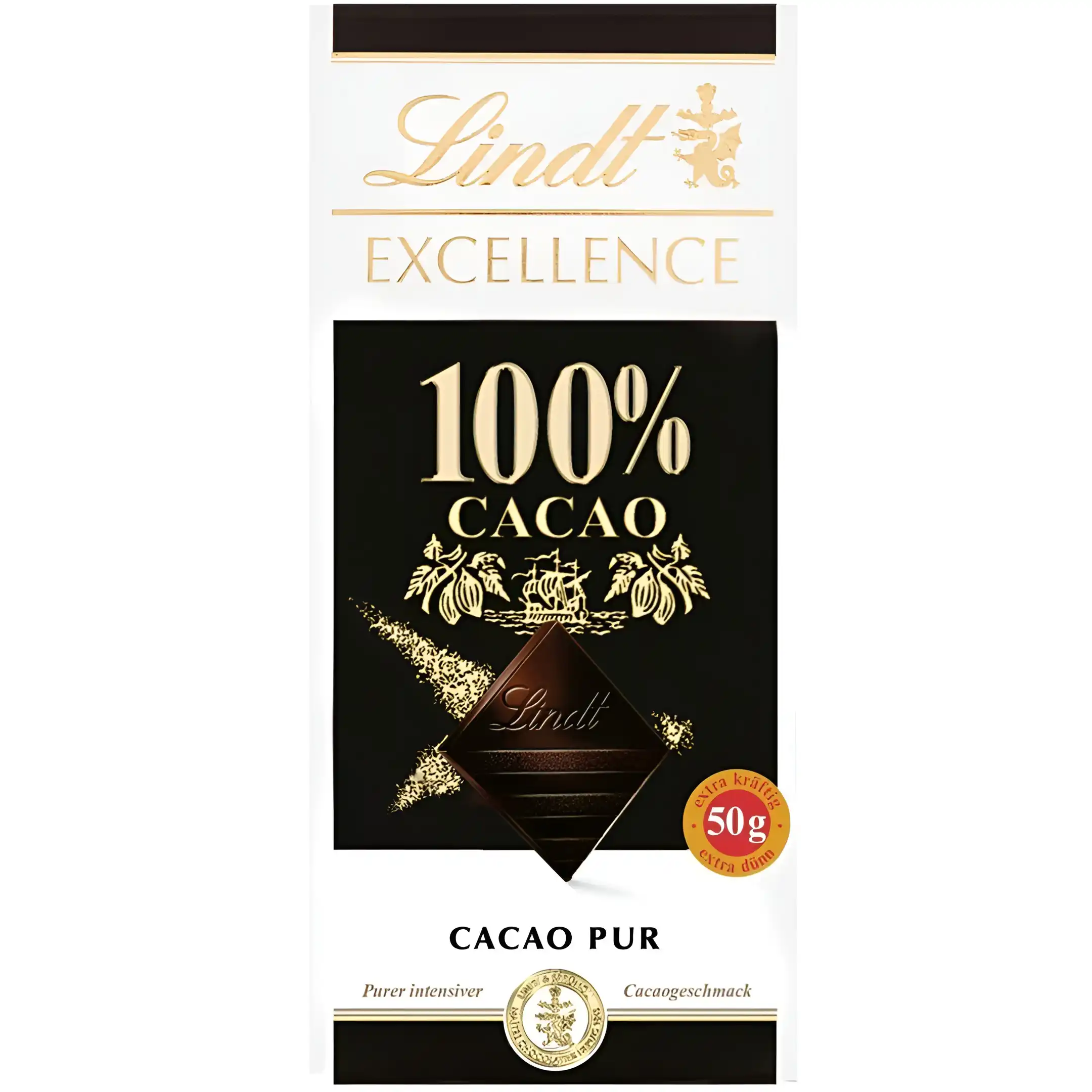 شکلات تلخ 100% خالص Lindt وزن 50 گرم