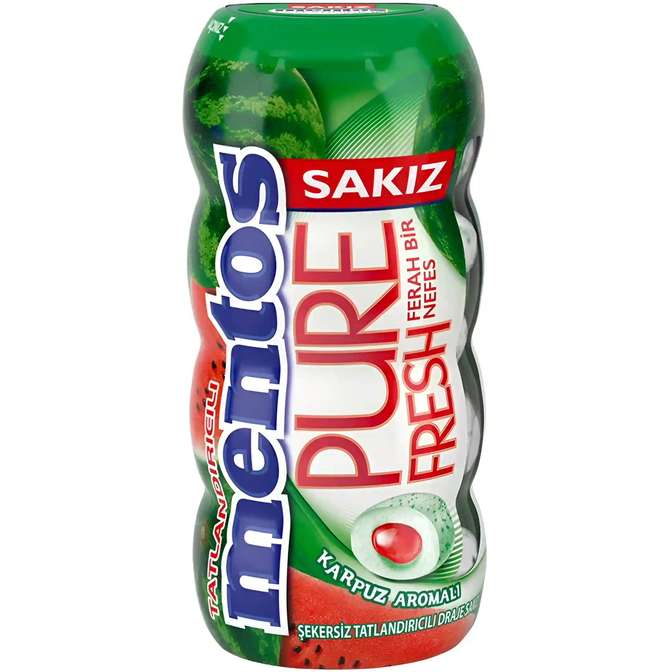 آدامس مغزدار بدون قند منتوس با طعم هندوانه Mentos Pure Fresh Karpuz وزن 30 گرم