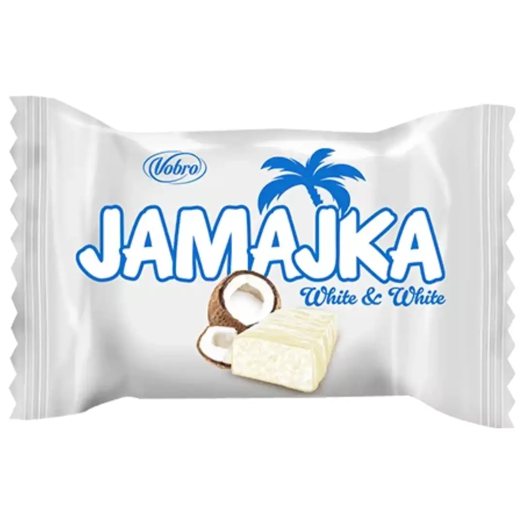 شکلات جاماجکا وبرو با مغز کرم نارگیل و روکش کرم سفید Vobro Jamajka Coconut White & White بسته 1 کیلویی